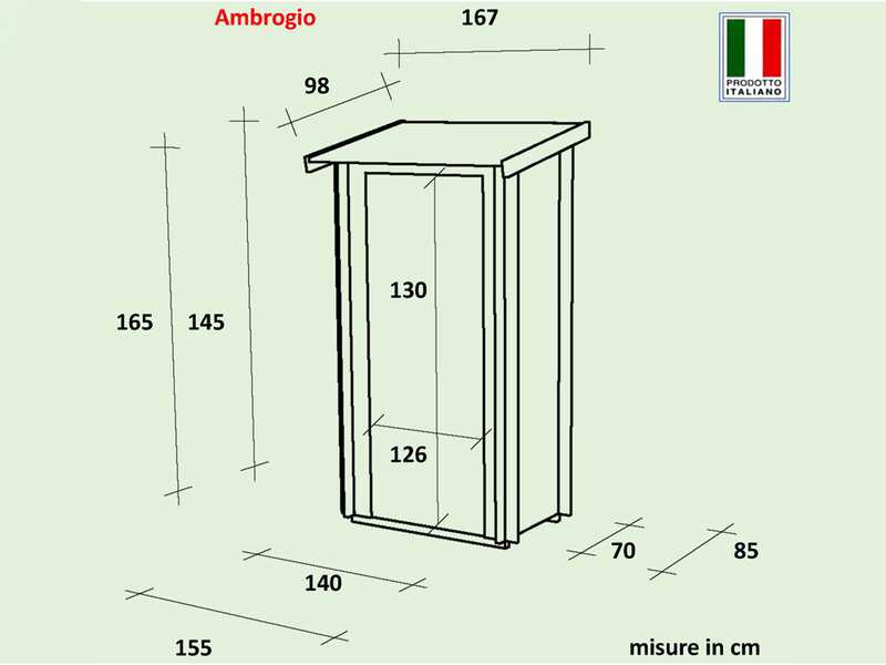 Alce Ambrogio 155x85 vert - Abri de jardin en bois - Toit &agrave; un versant - 155 x 85 x 165 cm