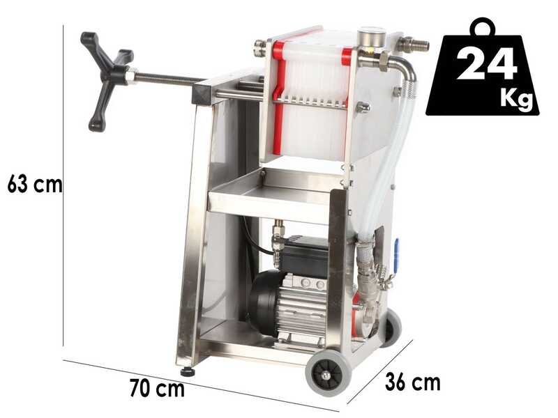 Enotecnica Pillan F10 - Filtre &agrave; plaques pour vin sur chariot - Ch&acirc;ssis INOX et pompe NOVAX