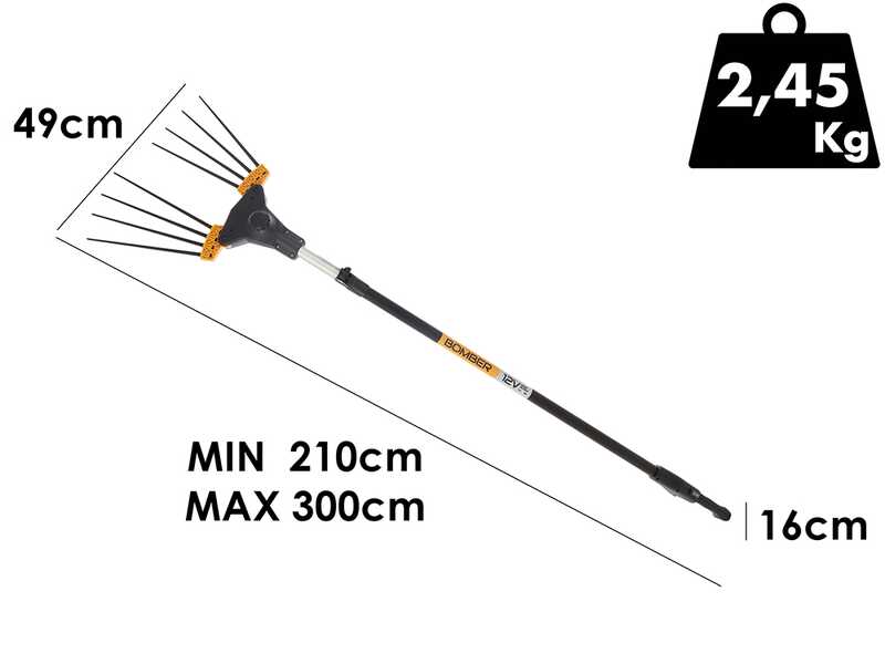 Volpi Bomber 165L - Peigne vibreur &eacute;lectrique 210/300 cm &agrave; batterie de type automobile avec c&acirc;ble inclus - Perche t&eacute;lescopique