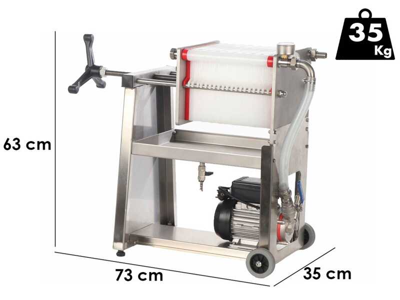 Enotecnica Pillan F20 - Filtre &agrave; plaques pour vin sur chariot - Ch&acirc;ssis en acier INOX et pompe NOVAX