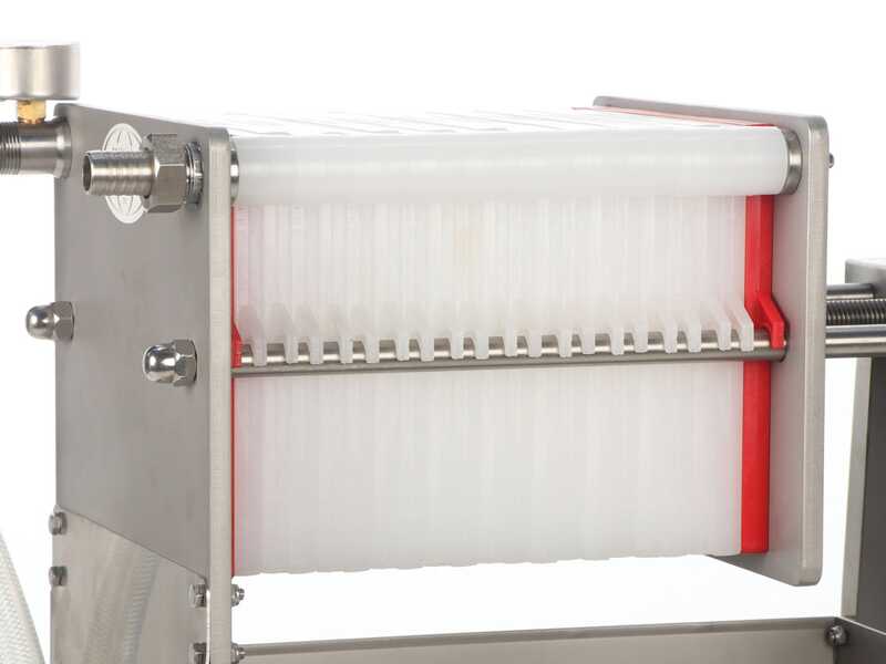 Enotecnica Pillan F20 - Filtre &agrave; plaques pour vin sur chariot - Ch&acirc;ssis en acier INOX et pompe NOVAX