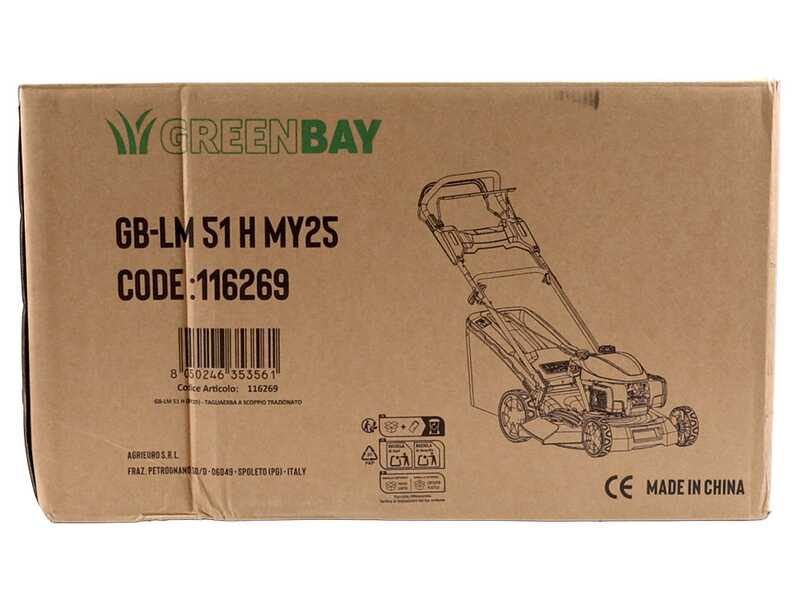 GreenBay GB-LM 51 H MY25 - Tondeuse &agrave; gazon thermique tract&eacute;e - 4 en 1 - Moteur Honda GCVx170 - Largeur de coupe 51 cm