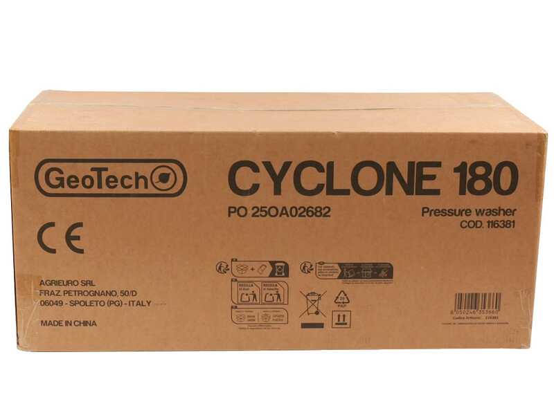 GeoTech Cyclone 180 - Nettoyeur haute pression avec lance professionnelle + D&eacute;boucheur - 180 bar - 480 l/h