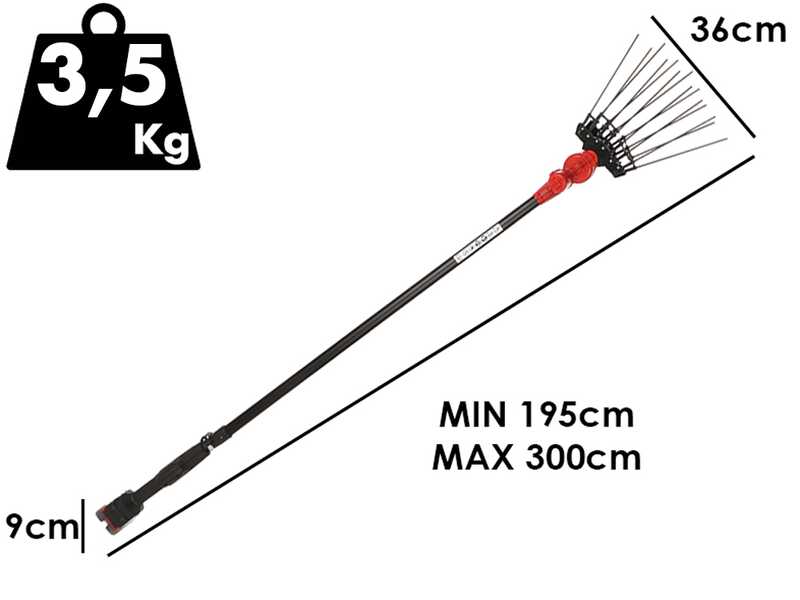 Aima Tandem Sans Fil - Peigne vibreur &eacute;lectrique &agrave; batterie - Perche t&eacute;lescopique en aluminium 195-300 cm - 3 x 21 V 5,2 Ah