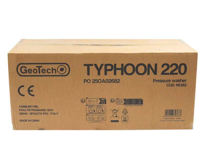 GeoTech Typhoon 220 - Nettoyeur haute pression avec lance professionnelle + d&eacute;boucheur - 220 bar - 510 l/h
