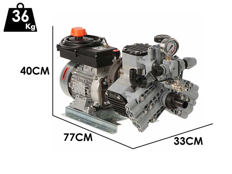 Kit motopompe &eacute;lectrique de pulv&eacute;risation avec chariot - Comet MTP P40/20 TRF90 HP3 BA SCAT EL - Pour produits chimiques et acides