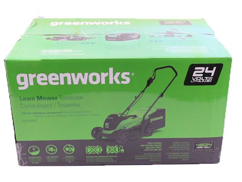 Greenworks GD24LM33 - Tondeuse &agrave; gazon &agrave; batterie - 24 V/10 Ah - Largeur de coupe 33 cm