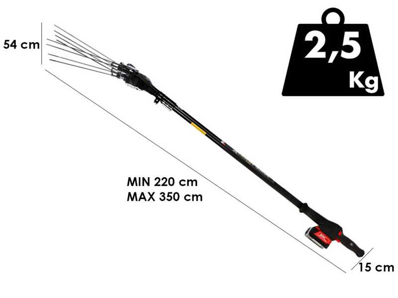 Zanon Murcielago X Lazer AL-300 - Peigne vibreur &agrave; batterie - Perche t&eacute;lescopique 220 - 350 cm - 18 V 10 Ah
