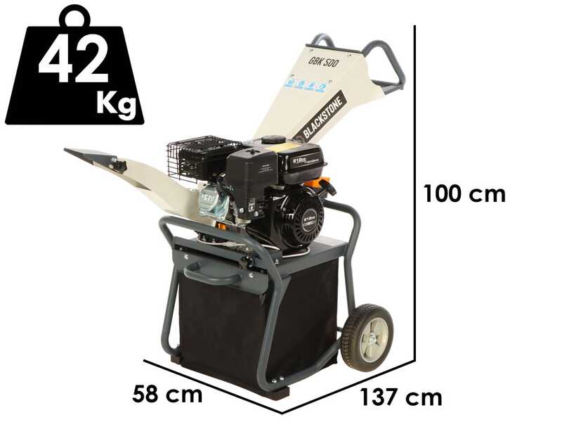 BlackStone GBK 500 - Broyeur thermique 2 en 1 avec bac ou goulotte d'&eacute;jection - Moteur Ducar DH212