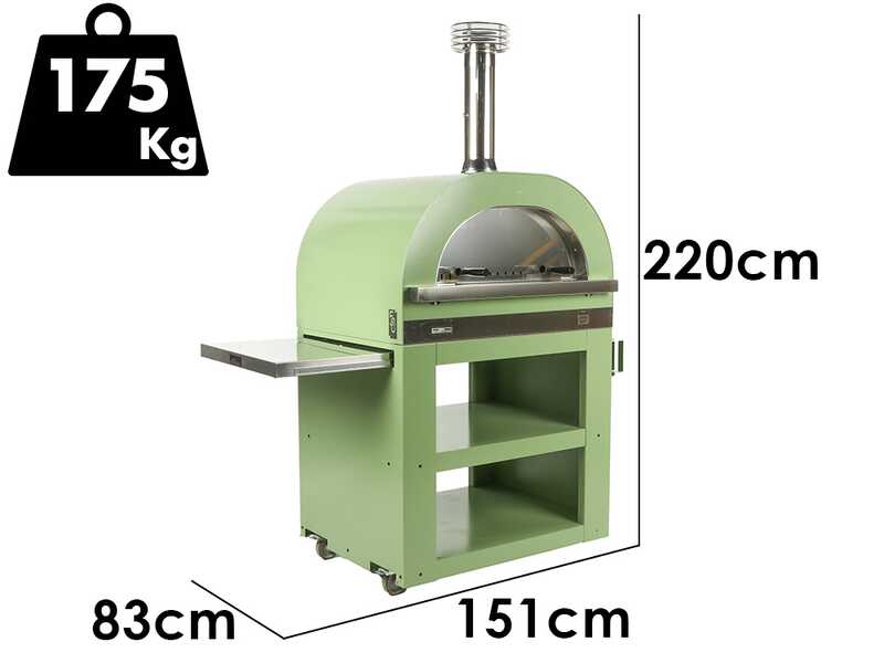 Clementi Gold - Four &agrave; bois d'ext&eacute;rieur pour pizza avec chariot - Chambre de cuisson 80 x 60 - 4 pizzas - Vert