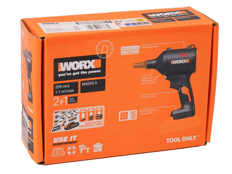 Worx Nitro WX099.9 - Souffleur de poussi&egrave;re &agrave; batterie sans fil - 20 V - SANS BATTERIE NI CHARGEUR