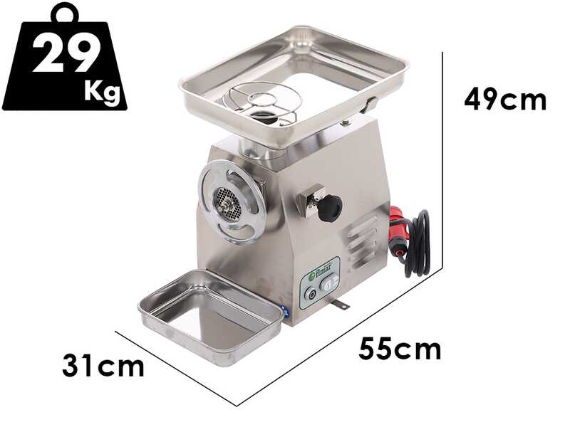 FIMAR 22RG - Hachoir &agrave; viande &eacute;lectrique - 400 V - 1,5 CV - Groupe de hachage en aluminium - Avec inverseur de marche