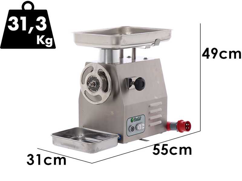 Fimar 22RG - Hachoir &agrave; viande &eacute;lectrique - 400 V - 1.5 CV - Groupe de hachage en INOX - Avec inverseur de marche