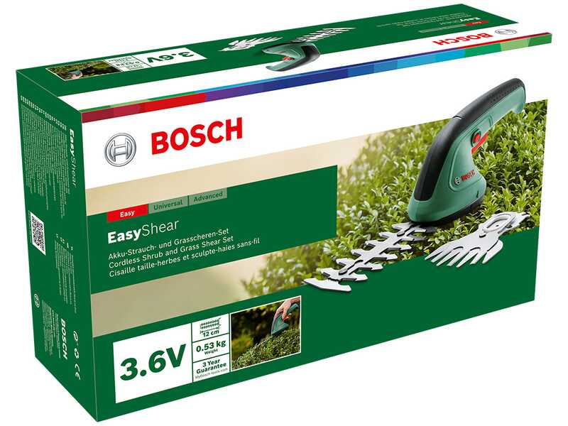 Bosch EasyShear - Cisaille &agrave; gazon avec batterie int&eacute;gr&eacute;e - 3,6 V 1,5 Ah