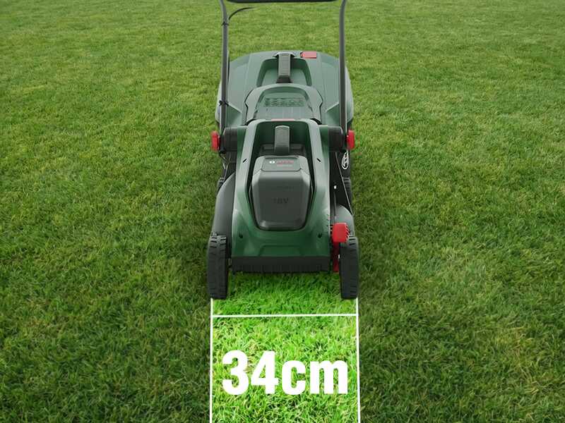 Bosch Rotak18V-34 - Tondeuse &agrave; gazon &agrave; batterie - 18 V/4 Ah - Largeur de coupe 34 cm