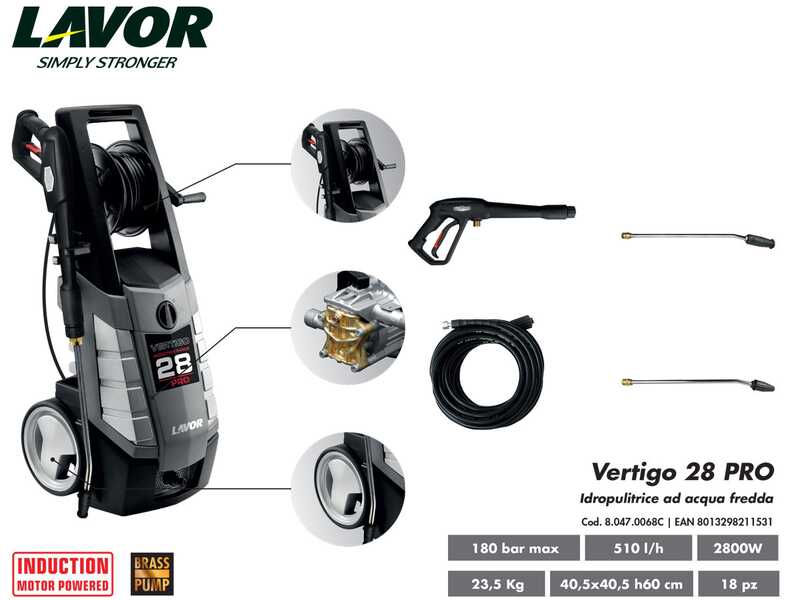 Nettoyeur haute pression &agrave; eau froide Lavor Vertigo 28 Pro 180 bars