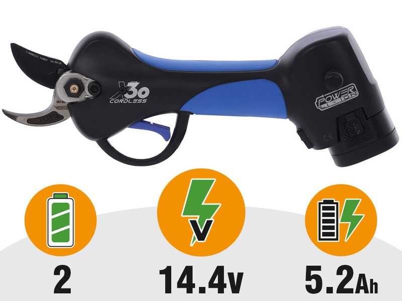 VESCO X30 - S&eacute;cateur &eacute;lectrique de taille &agrave; batterie - 2x 14,4 V 2,6 Ah