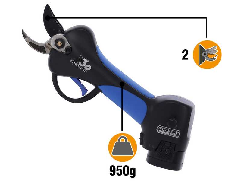 VESCO X30 - S&eacute;cateur &eacute;lectrique de taille &agrave; batterie - 2x 14,4 V 2,6 Ah