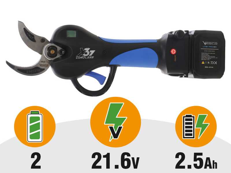 VESCO X37 - S&eacute;cateur &eacute;lectrique &agrave; batterie + perche t&eacute;lescopique 150-230 cm - 2x 21,6 V 2,5 Ah