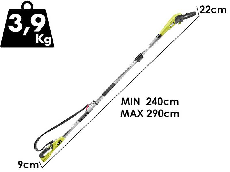 Ryobi RY18PP20A-0 - &Eacute;lagueuse &agrave; batterie sur perche t&eacute;lescopique - Guide 20 cm - 18 V - SANS BATTERIE NI CHARGEUR