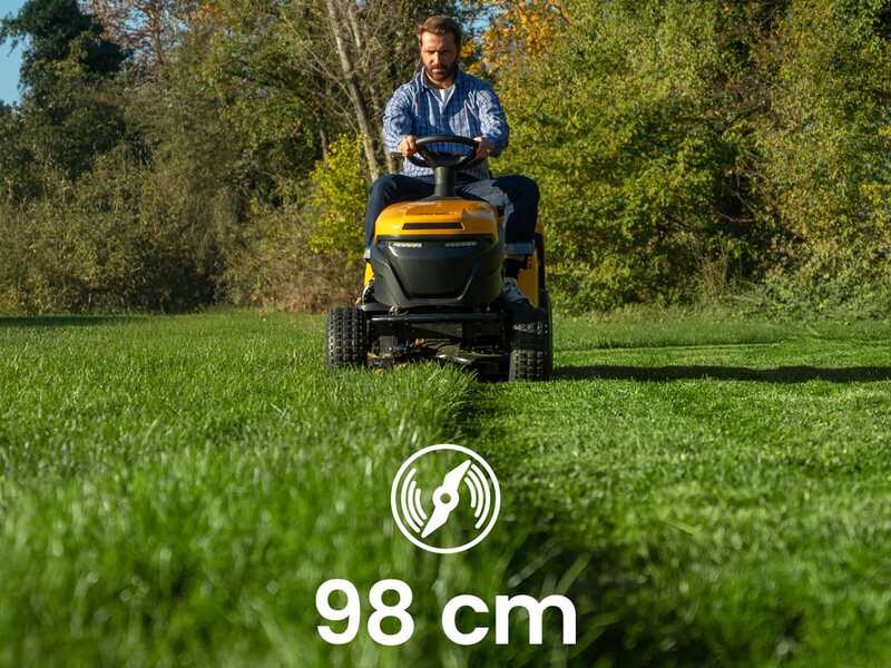 Stiga Estate 598e - Kit Tracteur tondeuse avec 1 module de batterie ePower Pro de 56V/40Ah - Bac de ramassage et mulching