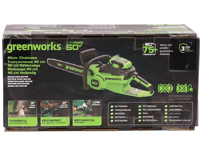 Greenworks CS40O6 - Tron&ccedil;onneuse &agrave; batterie 60 V - Guide de 40 cm - SANS BATTERIE NI CHARGEUR