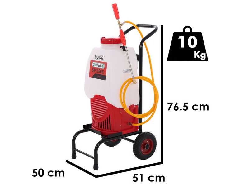 GeoTech SP 250 E - Pulv&eacute;risateur &agrave; batterie dorsal + chariot - 25 L