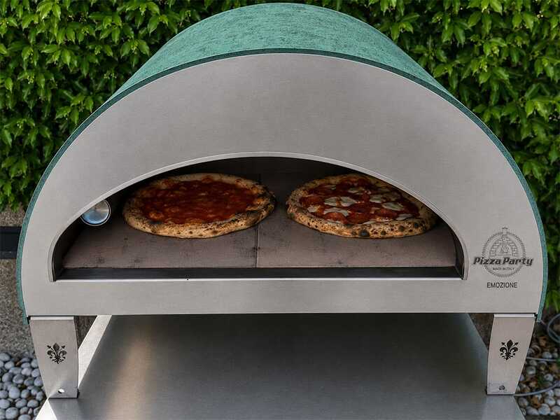 Pizza Party Emozione Acquamarina - Four &agrave; pizza &agrave; gaz d'ext&eacute;rieur - Chambre de cuisson 40 x 70 cm - Sole en biscotto r&eacute;fractaire