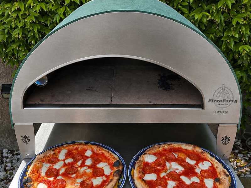 Pizza Party Emozione Acquamarina - Four &agrave; pizza &agrave; gaz d'ext&eacute;rieur - Chambre de cuisson 40 x 70 cm - Sole en biscotto r&eacute;fractaire