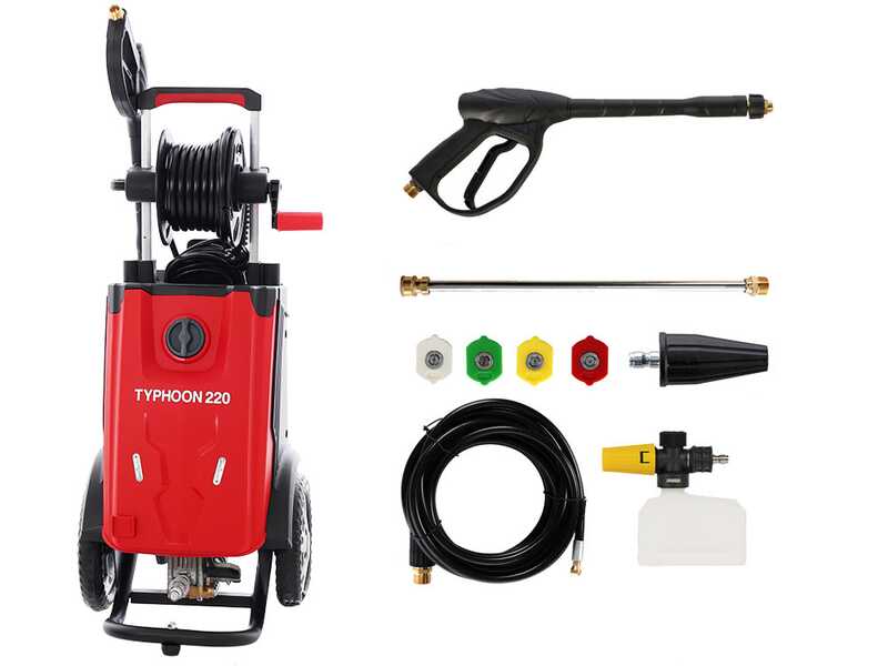 GeoTech Typhoon 220 &ndash; Nettoyeur haute pression avec lance professionnelle et kit d&eacute;bouche-canalisations &ndash; 220 bar &ndash; 510 l/h