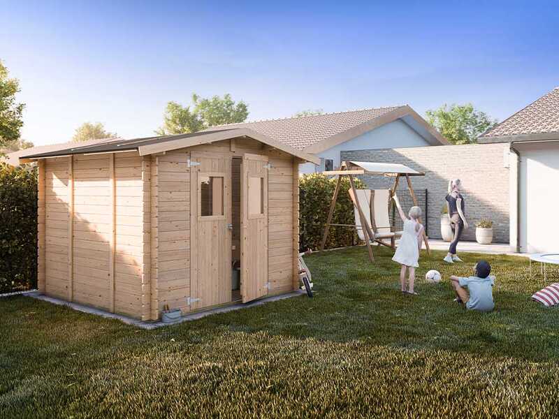Alce Iris 249 x 249 cm &ndash; Abri de jardin en bois - Avec fen&ecirc;tres et porte double battant &ndash; 249 x 249 x 207 cm