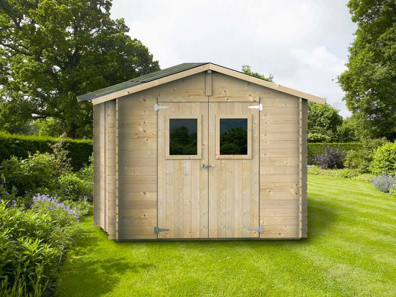 Alce Iris 249 x 249 cm &ndash; Abri de jardin en bois - Avec fen&ecirc;tres et porte double battant &ndash; 249 x 249 x 207 cm