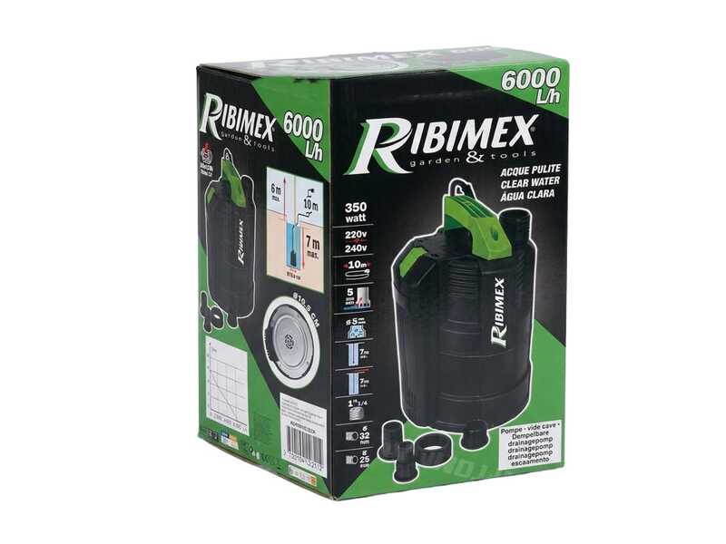 Ribimex PRPVC365A - Pompe &eacute;lectrique submersible pour eaux claires - 350 W - Raccords 25/32 mm
