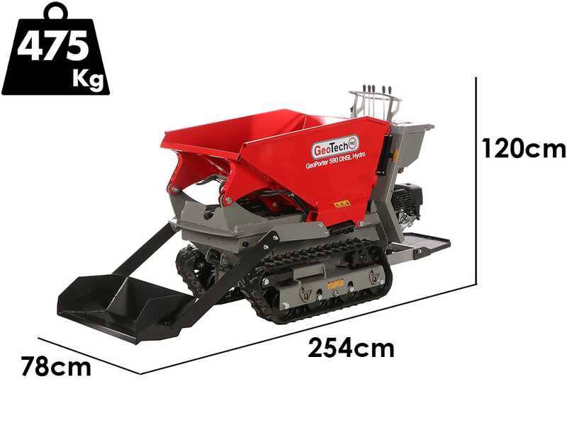GeoTech-Pro GeoPorter 580 DHSL Hydro - Brouette motoris&eacute;e avec benne &eacute;l&eacute;vatrice &agrave; pantographe - Transmission hydrostatique