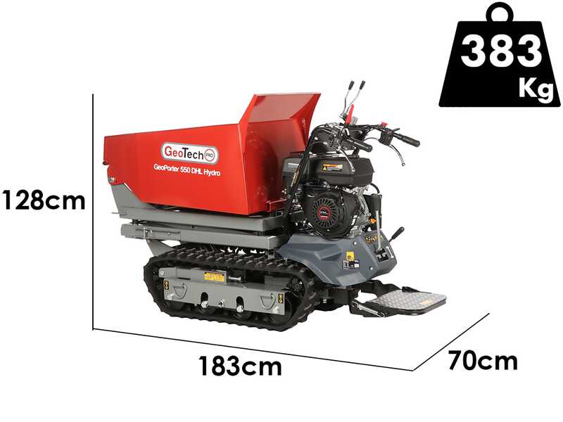 GeoTech-Pro GeoPorter 550 DHL Hydro - Brouette motoris&eacute;e &agrave; chenilles avec benne &eacute;l&eacute;vatrice &agrave; pantographe