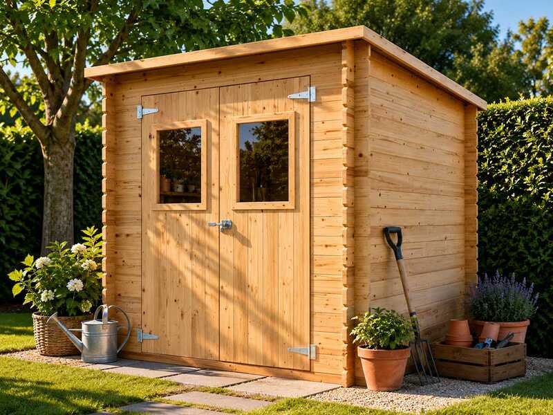Alce Vibo 198 x 198 cm &ndash; Abri de jardin en bois - Avec fen&ecirc;tres frontales &ndash; 198 x 198 x 195 cm
