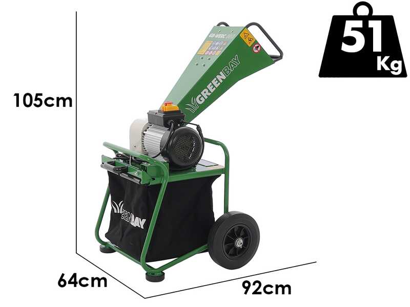 GreenBay GB-WERC 50 B - Broyeur de branches et v&eacute;g&eacute;taux &eacute;lectrique - Avec bac de ramassage