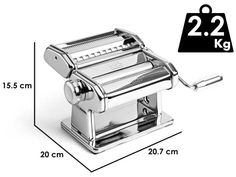 Marque Atlas+ Design - Machine &agrave; p&acirc;tes manuelle en acier chrom&eacute;