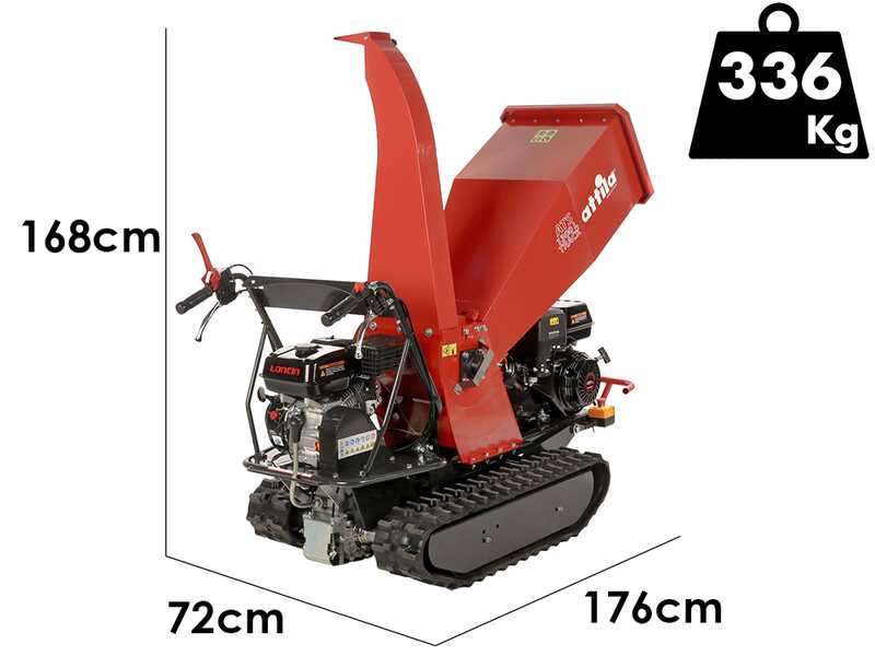 Attila ATS 1300 L TRACK - Broyeur de v&eacute;g&eacute;taux tract&eacute; sur chenilles avec ch&acirc;ssis de brouette motoris&eacute;e - Moteur Loncin 420 cm&sup3;