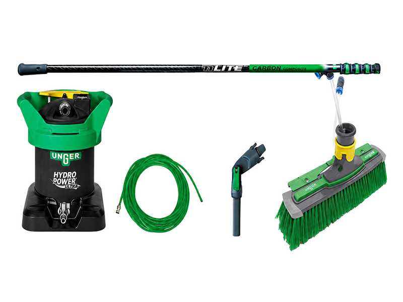 Unger Hydropower Ultra DI - Kit de nettoyage pour vitres et panneaux photovolta&iuml;ques - Perche t&eacute;lescopique en carbone 170-600 cm