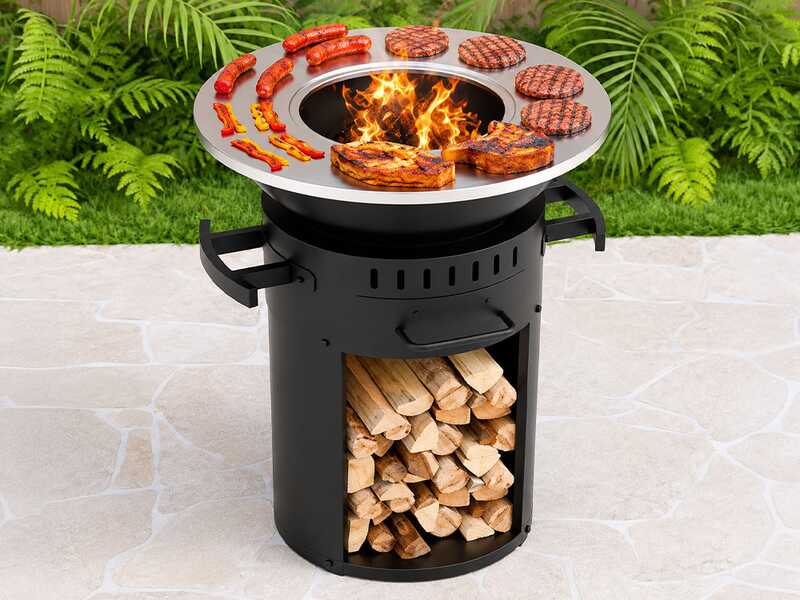 Royal Food FOL-3400 - Barbecue &agrave; bois et &agrave; charbon - Plancha et grille en acier inox