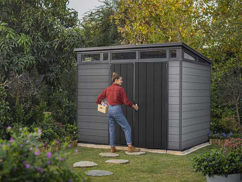 Keter Cortina 9x7 - Abri de jardin - Avec porte &agrave; double battant - 277 &times; 218 &times; 226 cm