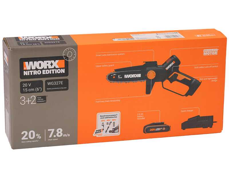 Worx WG327E - &Eacute;lagueuse sur batterie + perche de rallonge de 125 cm - 20 V 2 Ah