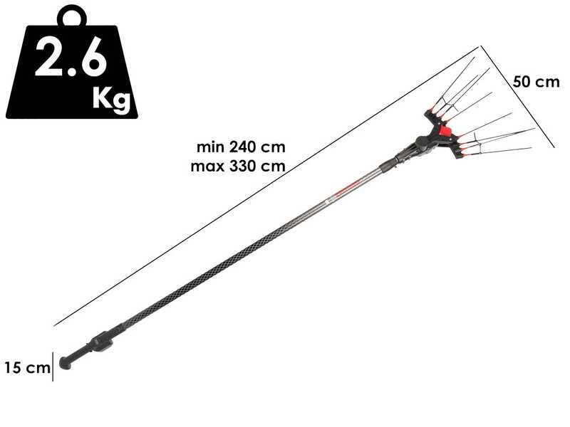 Castellari Vertigo Carbon L 18 V &ndash; Peigne vibreur 240/330 cm &agrave; batterie lithium-ion &ndash; Perche t&eacute;lescopique en carbone &ndash; SANS BATTERIE NI CHARGEUR