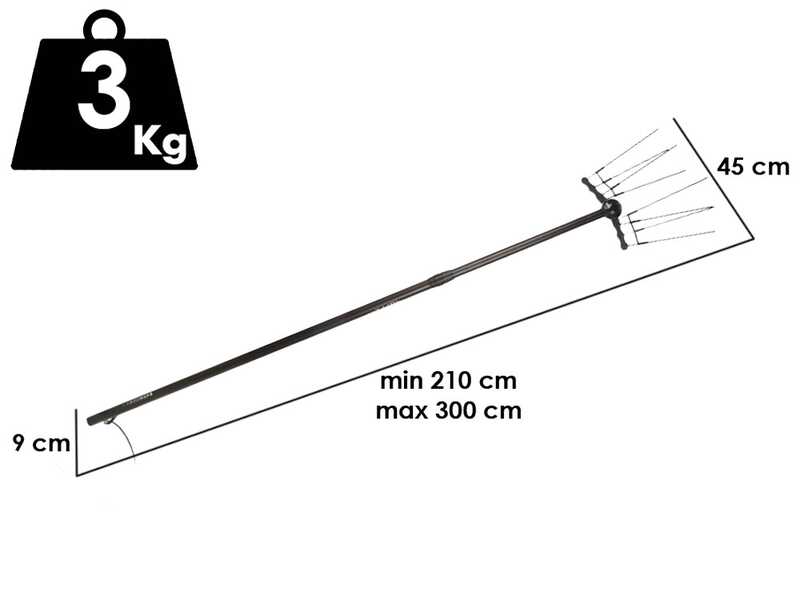 Jolly Sfera - Peigne vibreur &eacute;lectrique 210/300 cm &agrave; batterie - Perche t&eacute;lescopique en aluminium - SANS BATTERIE NI CHARGEUR