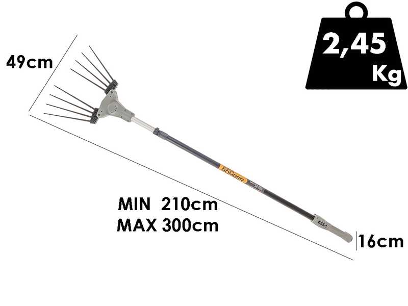 Volpi Super Bomber 295L - Peigne vibreur &eacute;lectrique pour olives 210/300cm &agrave; batterie 12 V - C&acirc;ble avec pinces inclus - Perche t&eacute;lescopique 210 &agrave; 300 cm