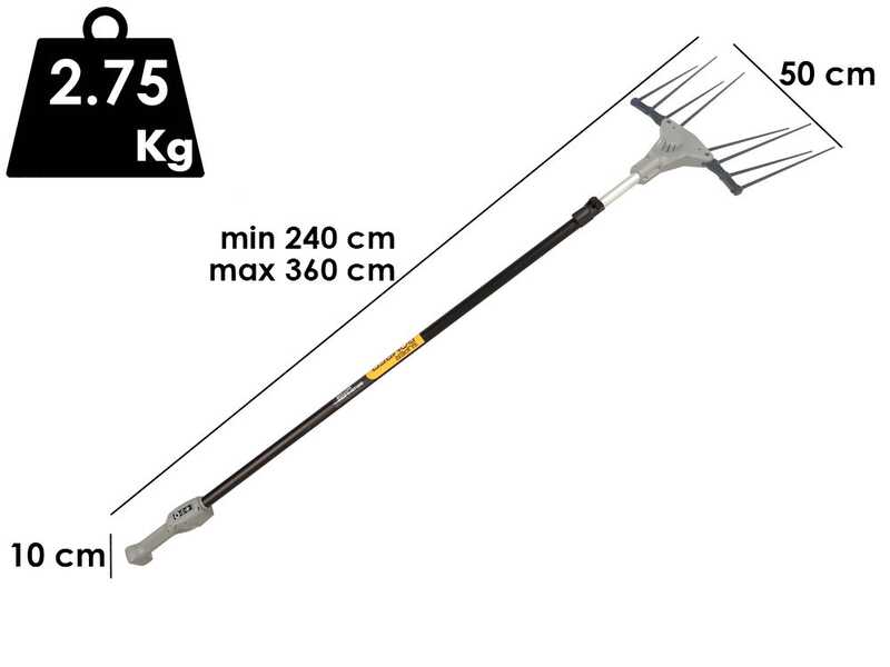 Volpi Super Bomber 285XL - Peigne vibreur pour olives &agrave; batterie type automobile avec c&acirc;ble inclus - Perche t&eacute;lescopique 240 &agrave; 360 cm