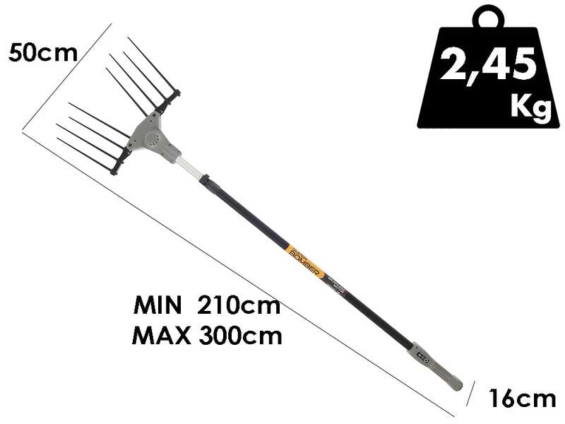 Volpi Super Bomber 285 L - Peigne vibreur pour olives &agrave; batterie de type automobile avec c&acirc;ble inclus - Perche t&eacute;lescopique 210 &agrave; 300 cm