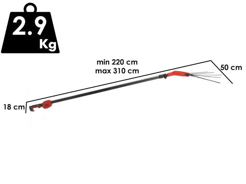 Blue Bird Olimpo 24-56 AT - Peigne vibreur &eacute;lectrique 225/310 cm &agrave; batterie au lithium 3 x 21 V 5 Ah - Perche t&eacute;lescopique en carbone