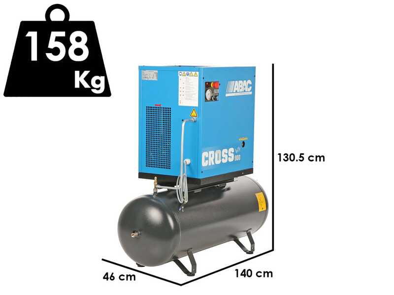 ABAC Cross 900 - Compresseur rotatif &agrave; vis triphas&eacute; silencieux - Moteur 10 CV - Cuve de 200 l